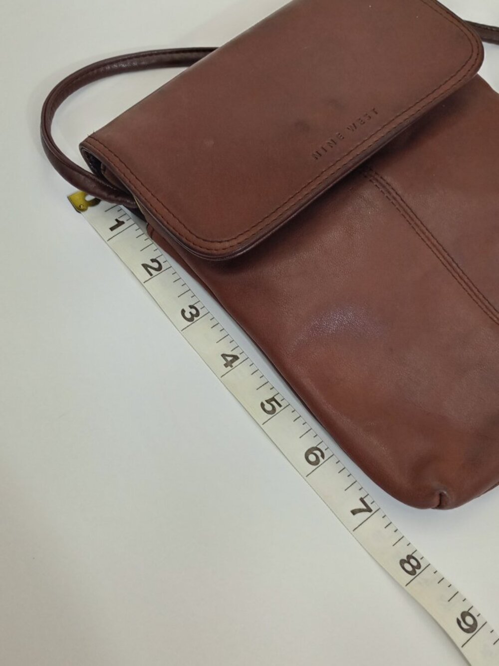 Vintage Nine West Brown Leather Flap Crossbody Bag Minimalist Travel Organizer